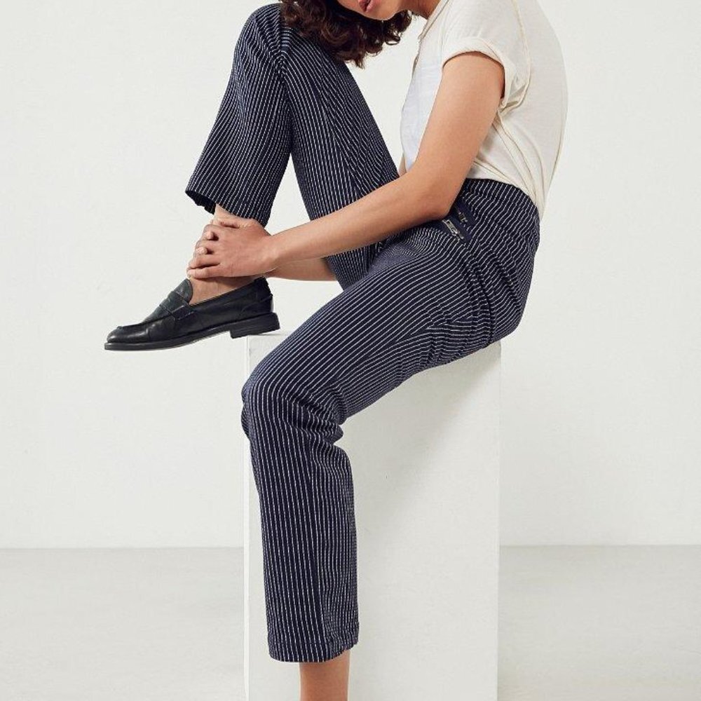 Silence + Noise High Rise Blue Striped Zip Pants Size 0